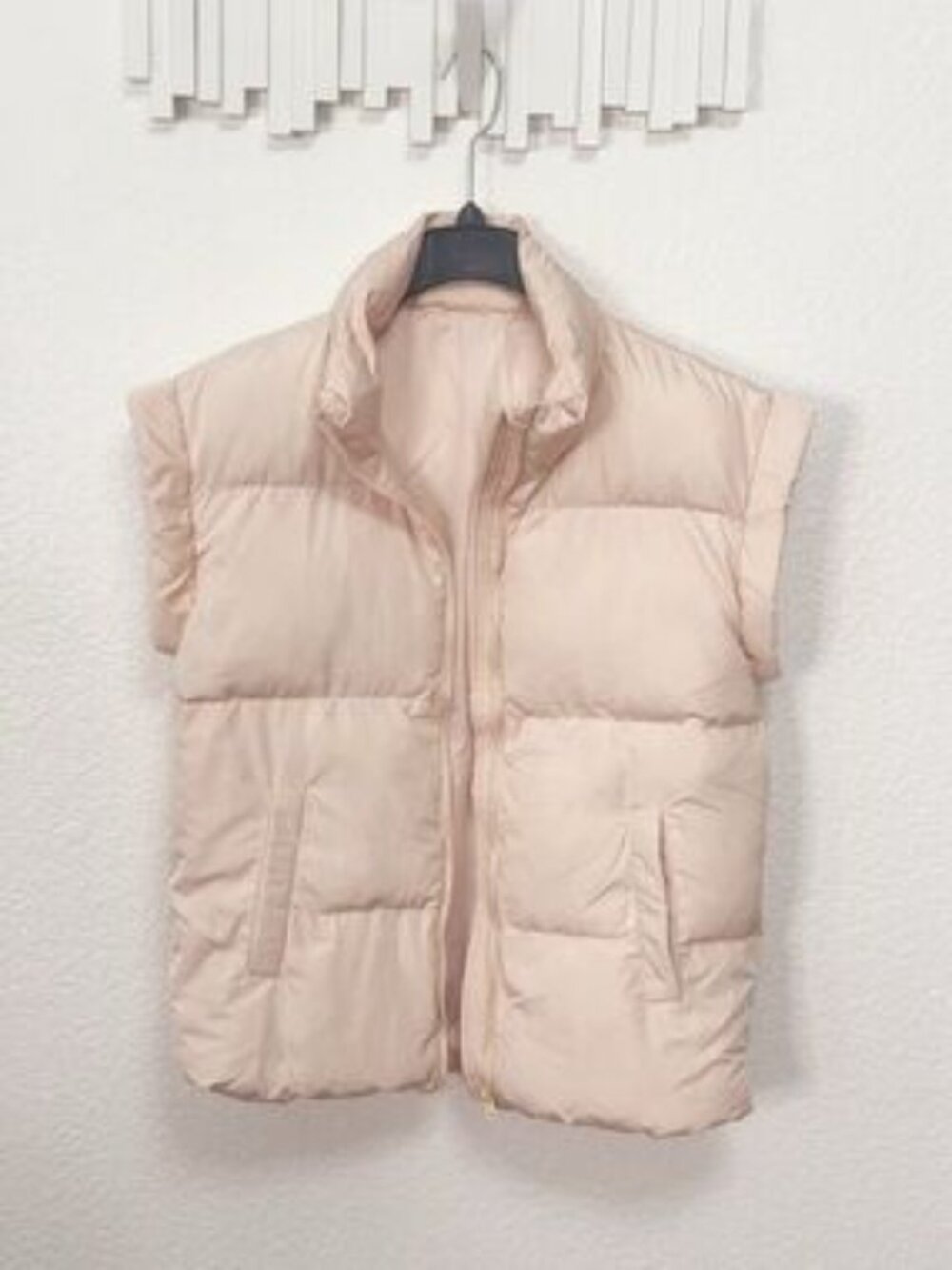 Miss Sparkling Beige Puffer Vest Quilted Zip Up Sleeveless Jacket Cozy Fall - Picture 3 of 8